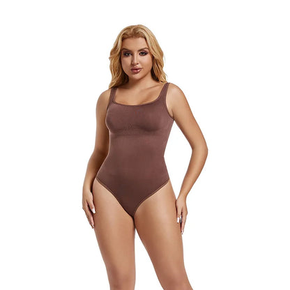 Women’s Seamless Shapewear Bodysuit - Tummy Control Square Neck Slimming Backless Thong Body Shaper