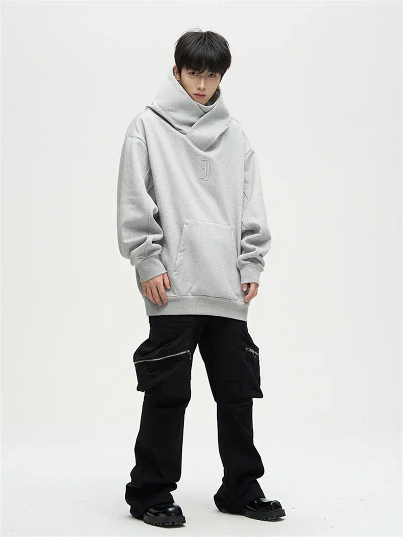 Autumn Ninja Streetwear Turtleneck Hoodie - Men's Embroidered Y2K Vintage Fleece Sweatshirt, Hip Hop Fashion