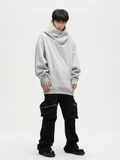 Autumn Ninja Streetwear Turtleneck Hoodie for Men – Letter Embroidered Hip Hop Fashion Sweatshirt, Y2K Vintage Fleece