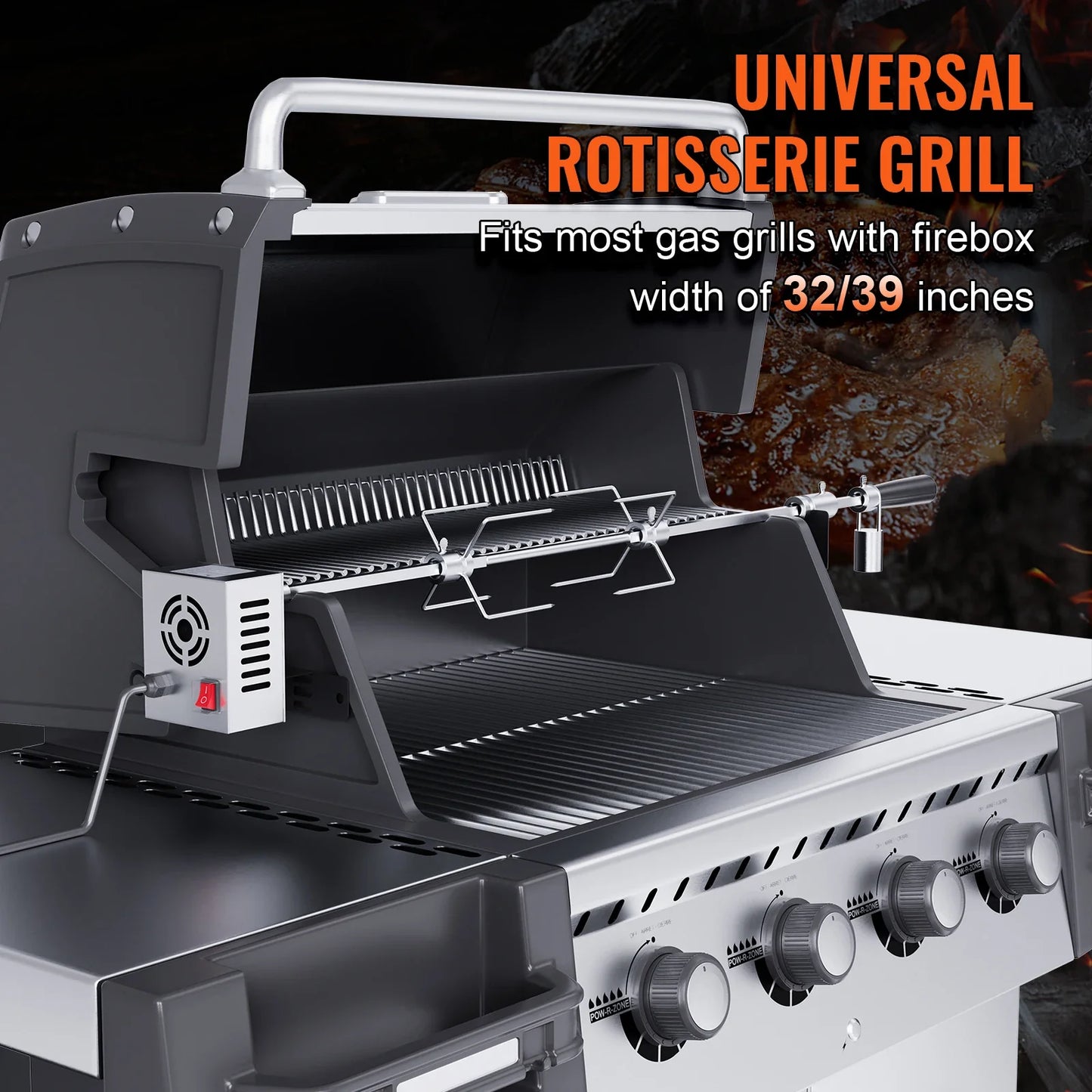 SucceBuy Universal Grill Rotisserie Kit — Stainless Steel Electric BBQ Grill with 9W Motor, Automatic Grilling Set