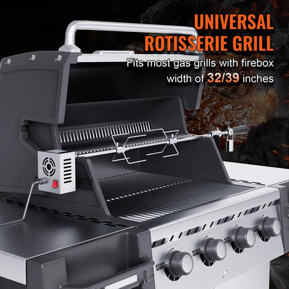 SucceBuy Universal Grill Rotisserie Kit — Stainless Steel Electric BBQ Grill with 9W Motor, Automatic Grilling Set