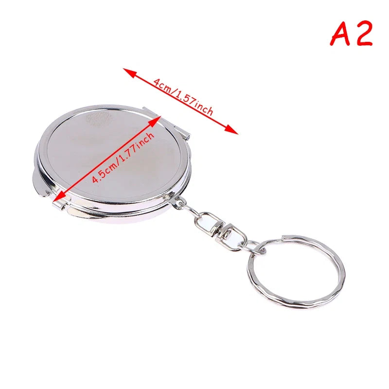 Double-Sided Folding Makeup Mirror - Round, Heart, Oval & Square Metal Keychain Cosmetic Mirror