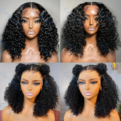 250% Density 13x6 HD Transparent Lace Frontal Bob Wig – Curly Deep Wave Human Hair, Pre-Plucked for Black Women