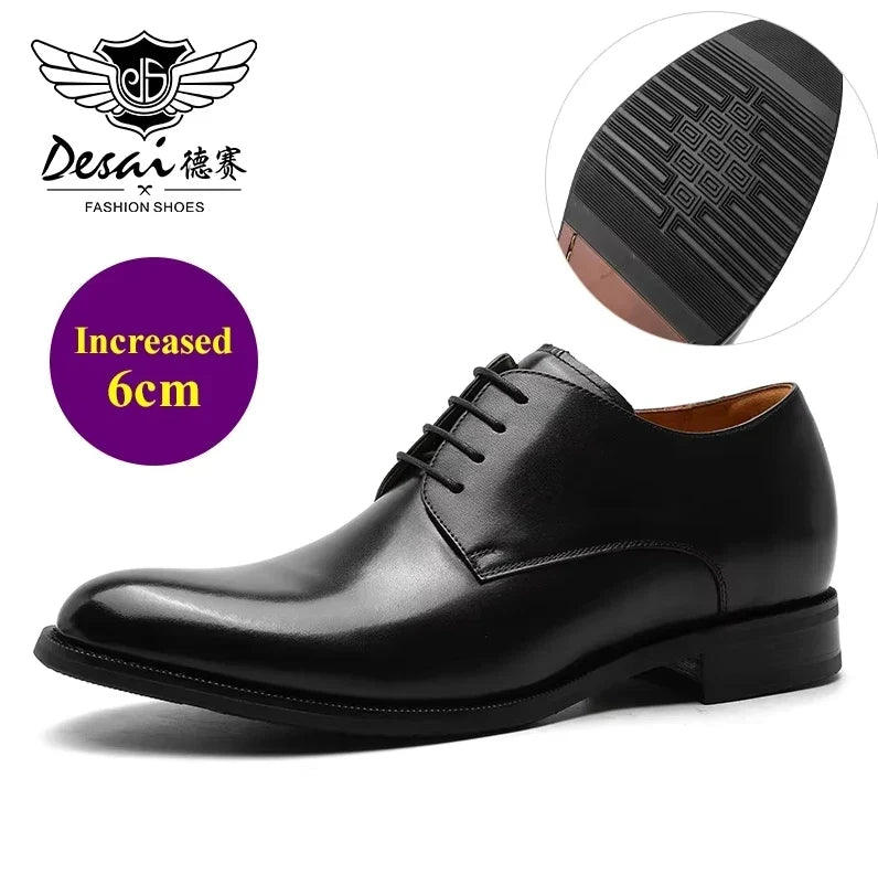 Men’s Full Grain Leather Derby Shoes - Minimalist Formal Business Lace-Up Dress Shoes