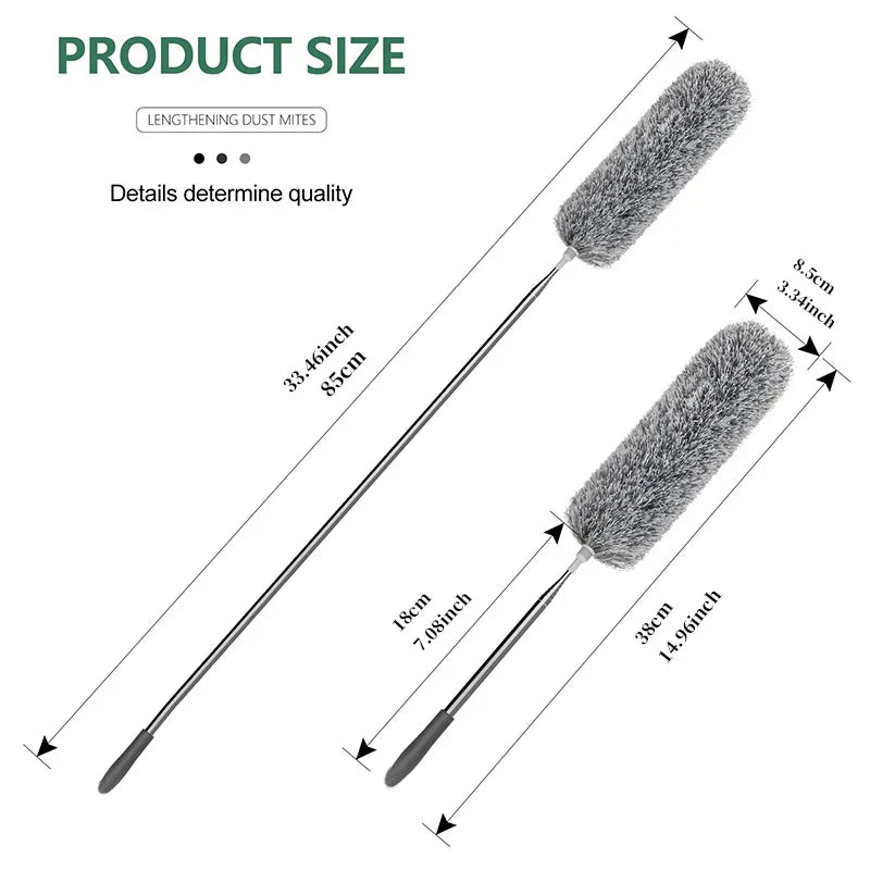 360° Electrostatic Dust Duster - Telescopic Flexible Microfiber Cleaning Brush with Stainless Steel Handle