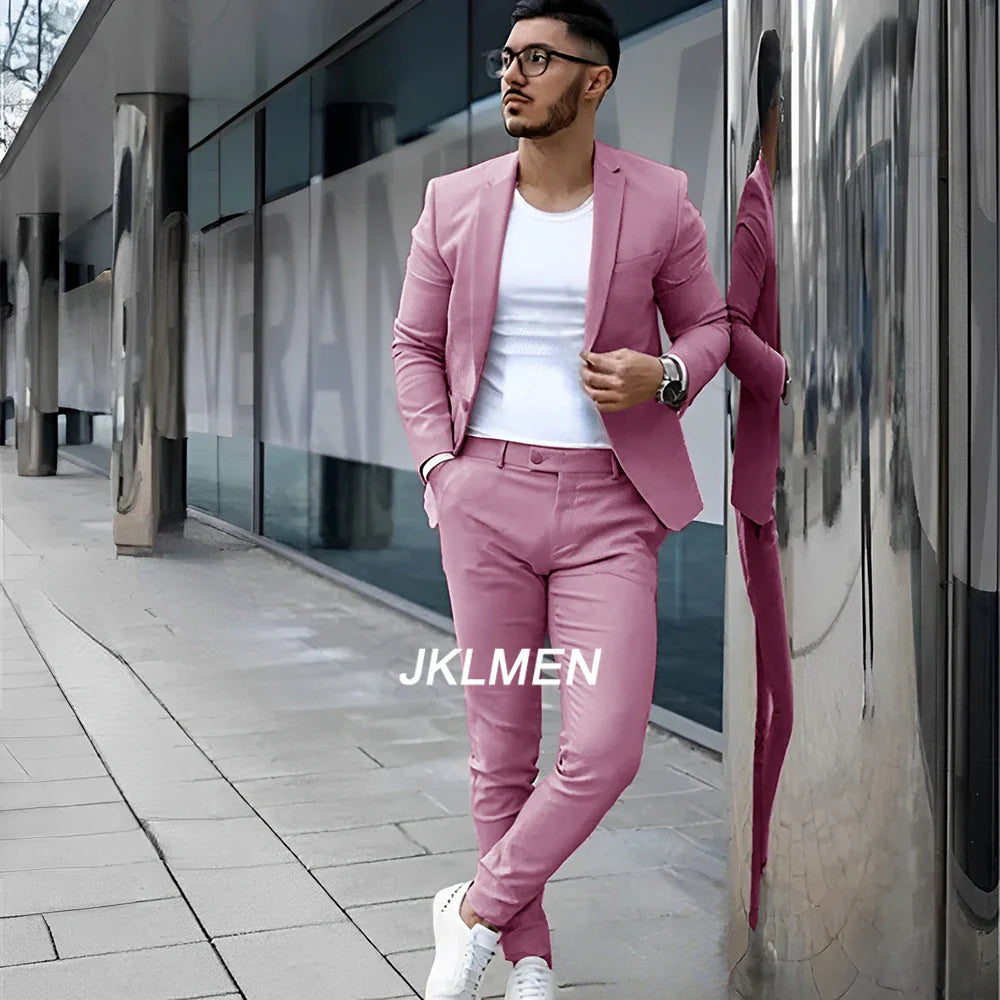 Gray Men’s 2 Piece Suit - Summer Casual Blazer & Pants Set for Wedding, Formal Events and Groom Style XS-5XL