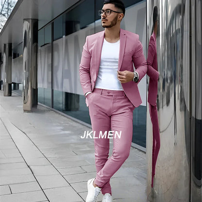 Gray Men’s 2 Piece Suit - Summer Casual Blazer & Pants Set for Wedding, Formal Events and Groom Style XS-5XL