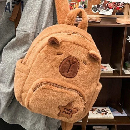 Capybara Plush School Bag – Large Capacity Casual Backpack for Students
