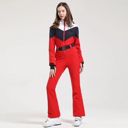 Gsou Women’s Winter Snow Jumpsuit – One-Piece Ski Suit, Thermal Waterproof & Windproof Outdoor Sportswear for Snowboarding