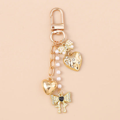 Cute Bowknot Heart Keychain - Crystal Pearl Pendant Charm for Women, Girls & Handbag Decoration