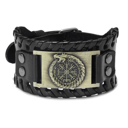 Trendy Viking Bracelet – Nordic Rune Compass & God Bird Charm Leather Woven Jewelry for Men, Fashion Accessory & Party Gift