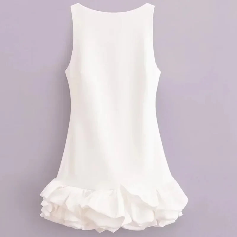 Women’s Ruffle Backless Mini Dress - HXAO Sleeveless Bodycon Summer Party Dress in White Black Red