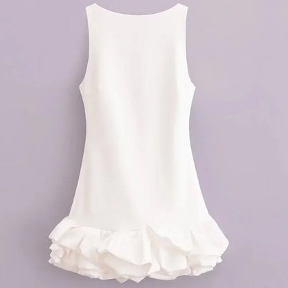 Women’s Ruffle Backless Mini Dress - HXAO Sleeveless Bodycon Summer Party Dress in White Black Red