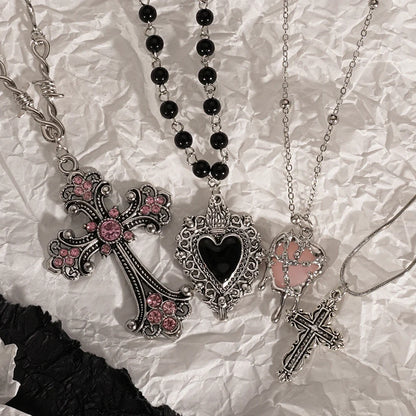 Y2K Cross Love Pendant Necklace - Sweet Cool Girl Personalized Jewelry for Everyday Wear