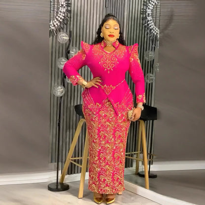 Plus Size African Evening Dress - Elegant Luxury Ankara Gown for Muslim Weddings, Parties & Formal Events