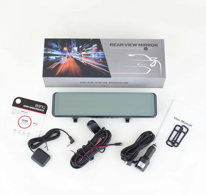 4K 12-Inch Dual Lens Dash Cam – 3840*2160P, WIFI, GPS, APP, Rearview Mirror Camera, Touch Screen Streaming Video Recorder, Car DVR