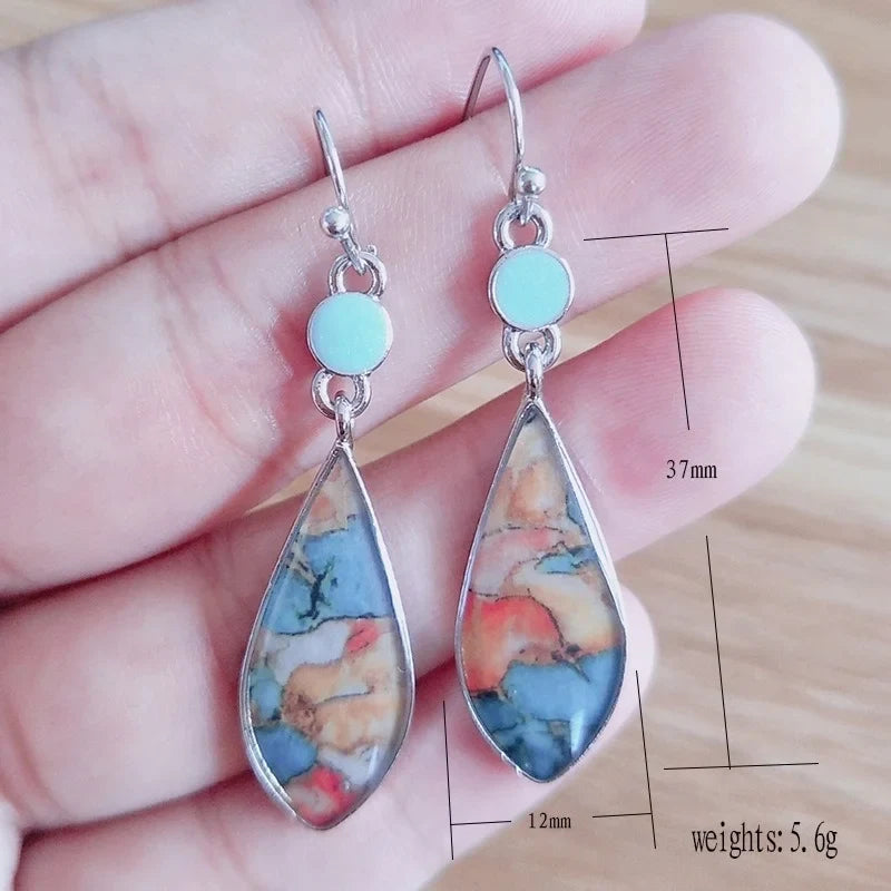 Retro Multicolor Drop Earrings - 925 Sterling Silver Rectangle Stone Fine Jewelry for Women