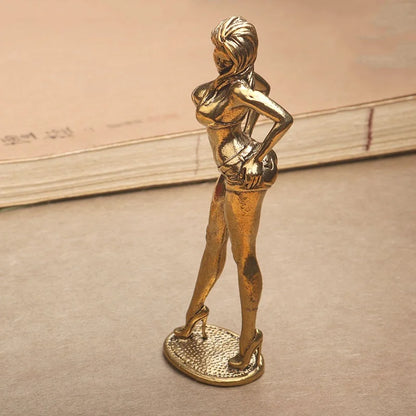 Solid Copper Woman Figurine – Sexy Bikini Beauty Statue, Collectible Model Ornament Gift for Men and Collectors