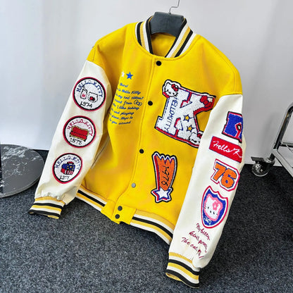 Hello Kitty Baseball Jacket Hoodie – Unisex Sport Coat, Warm Motorcycle Cardigan, Printed Top for Men & Women