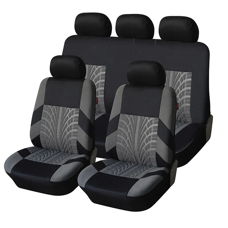 Tire Track Pattern Universal Car Seat Covers – Cloth Automotive Interior Protectors for Car, SUV & Van with Airbag Compatible Design