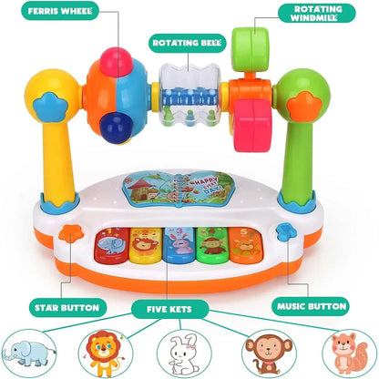 Baby Piano Musical Toy - Rotating Keyboard with Lights & Sounds for Toddler Early Learning Gift