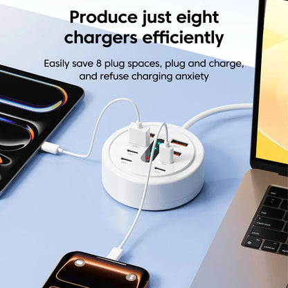 8-Port 66W Desktop Charging Station - 4 USB + 4 USB-C Fast Charger for Home & Travel