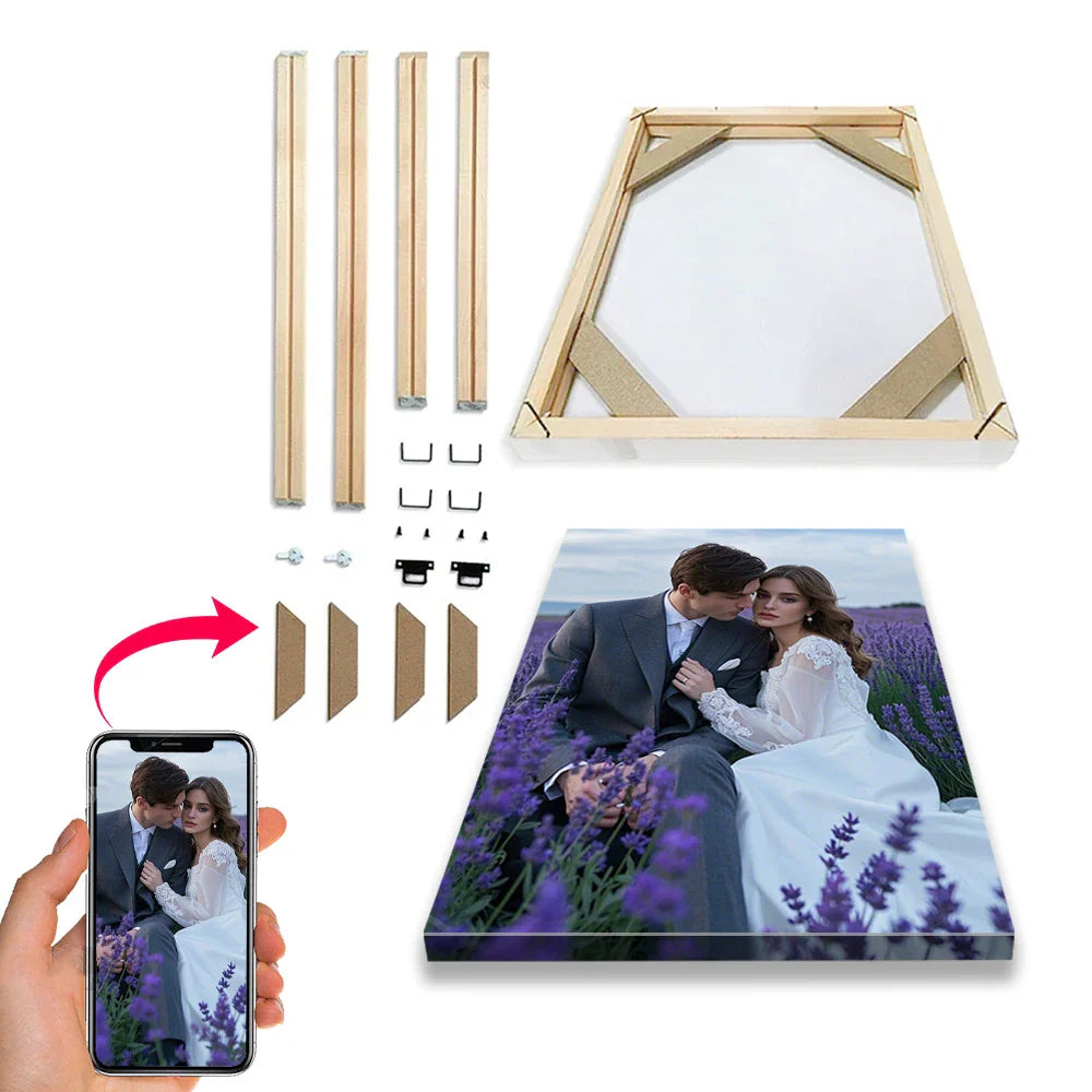 Custom Photo Canvas Poster with DIY Wood Frame Personalized Family, Couple & Pet Gift