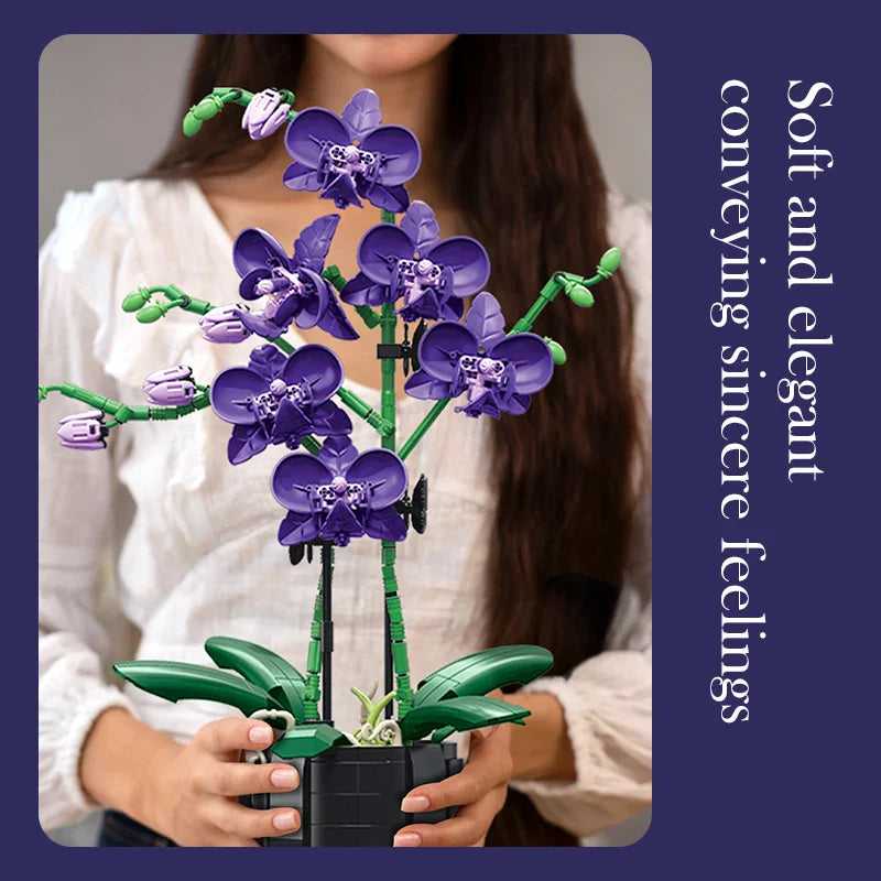 Orchid Cymbidium Building Blocks Set – DIY Potted Phalaenopsis Flower Simulation Toy for Valentine’s Gift