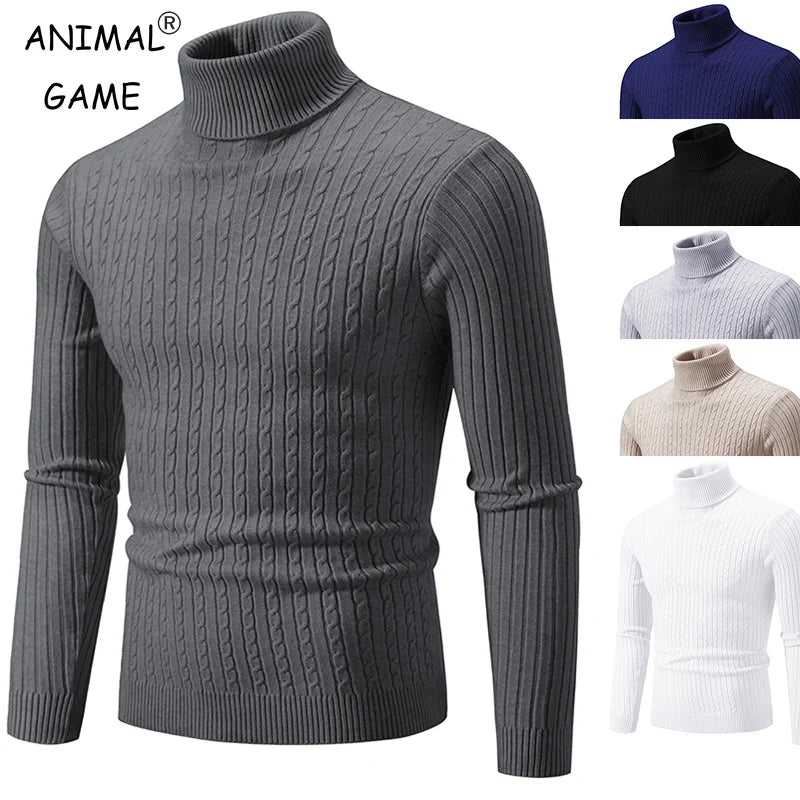 Men's High Neck Turtleneck Sweater - Warm Knitted Pullover Winter Casual Outdoor Top