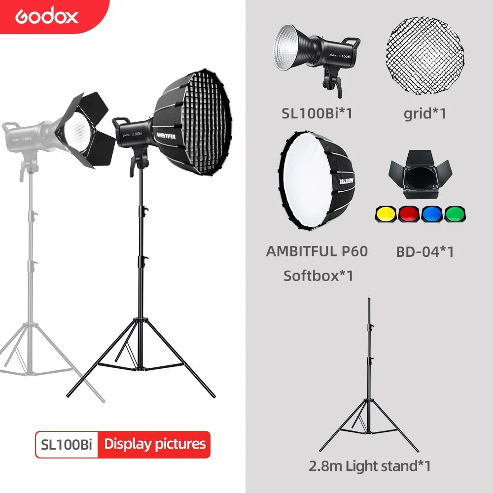 Godox SL100Bi LED Video Light - 100W Bi-Color 2800-6500K Studio Light with Bowens Mount & LCD Display
