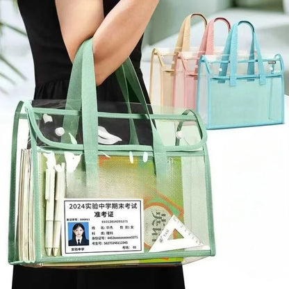 A4 Student Exam File Bag - Waterproof Double Layer PVC Document Organizer with Handle & Pockets