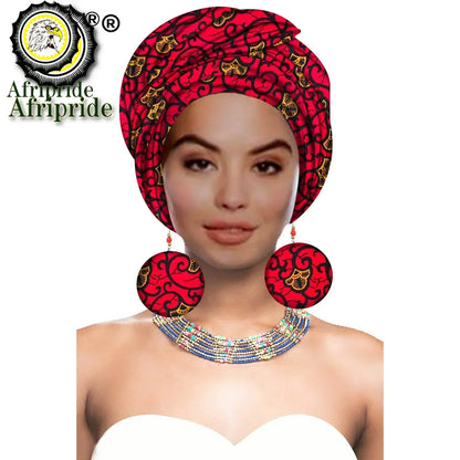 African Turban Headwrap - Nigerian Ankara Headscarf with Matching Earrings