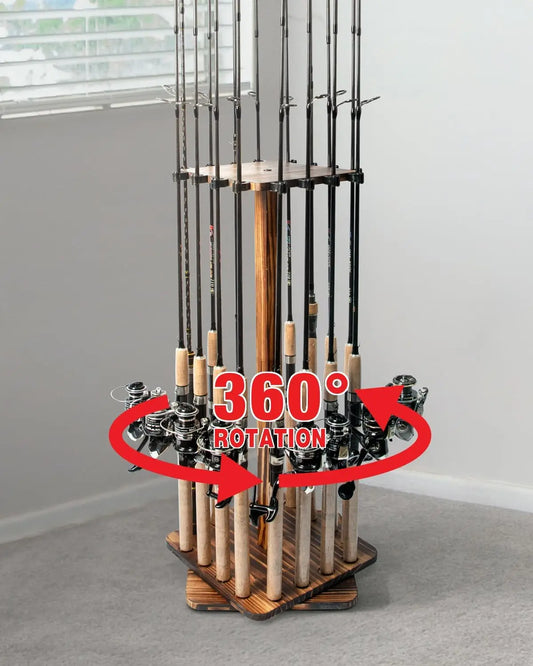 360° Rotating Fishing Rod Holder Rack - 16 Rod Floor Stand Organizer for Garage & Fishing Gear Storage
