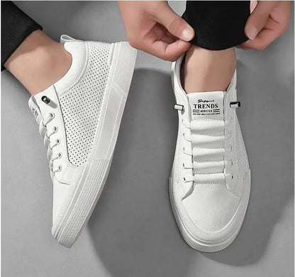 Men’s Genuine Leather Casual Sneakers – Breathable Cow Leather Skateboard Shoes, Street Trend Flat Summer Footwear
