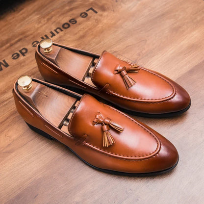 Men’s Formal Leather Loafers - Comfortable Tassel Business & Casual Dress Shoes