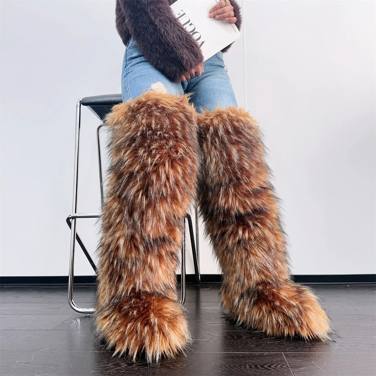 Women’s Faux Mongolian Fur Thigh High Boots - Winter Warm Plush Lined Fashion Boots for Cold Weather