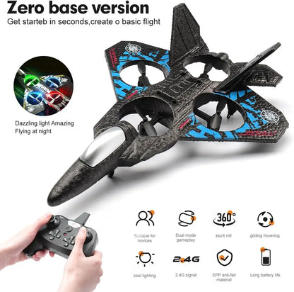 2.4G RC Fighter Plane - Gravity-Sensing EPP Foam Glider with Lights for Boys