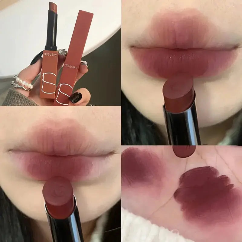 TX010 Thin Tube Matte Lipstick – Waterproof, Sweatproof, Long-Lasting Lip & Cheek Makeup