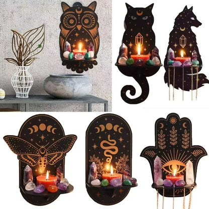 Stone Wall Shelf - Handcrafted Wooden Hanging Display Shelf for Candles, Home Decor and Accessories