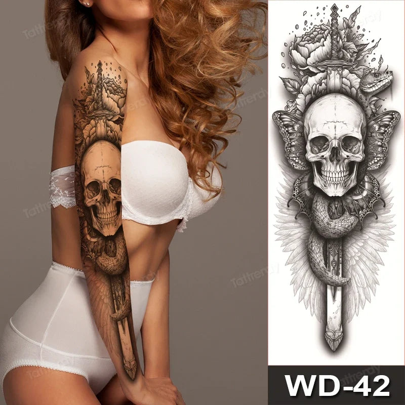 Large Temporary Leg Tattoos for Women - Sexy Animal & Anime Skull Water Transfer Body Art Stickers