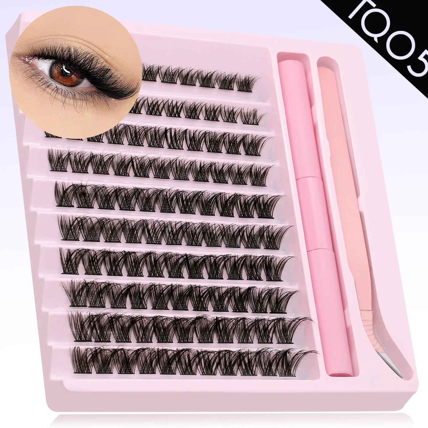 GROINNEYA Eyelash Clusters Kit – DIY Lash Extension with Bond & Seal, Waterproof Strong Hold & Tweezers
