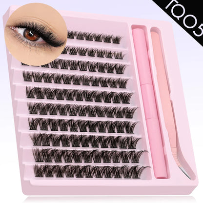 GROINNEYA Eyelash Clusters Kit – DIY Lash Extension with Bond & Seal, Waterproof Strong Hold & Tweezers