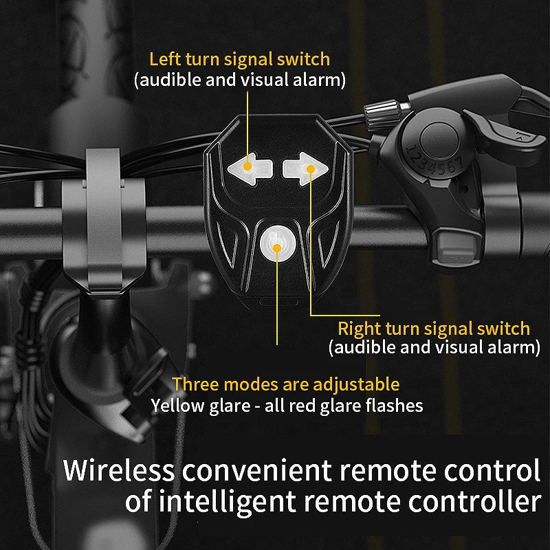 Bicycle Turn Signal Light - Wireless Remote Control LED Taillight, USB Rechargeable Rear Warning Lamp, Bike Accessories