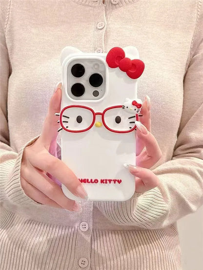 3D Cat Glasses Silicone Phone Case - Cute Animal Protective Cover for iPhone 17 Pro Max, 16, 15 Plus, 14, 13 Mini, 12, 11, 8, 7, SE Series