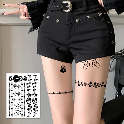 Realistic Temporary Tattoos – Long-Lasting Vine & Spade Arm/Leg Bands, Fashion Neck Sticker, Scar Cover & Vibrant Fake Body Art