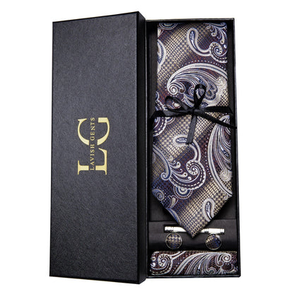 Hi-Tie Luxury Paisley Teal Green Tie Set - Men’s Classic Necktie with Handkerchief & Cufflinks Gift Box for Wedding & Formal Wear