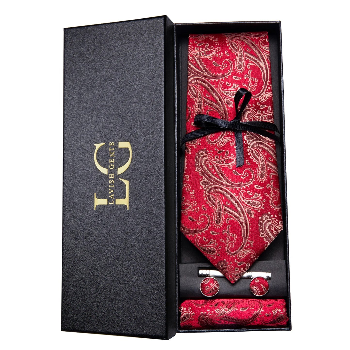 Hi-Tie Luxury Paisley Teal Green Tie Set - Men’s Classic Necktie with Handkerchief & Cufflinks Gift Box for Wedding & Formal Wear