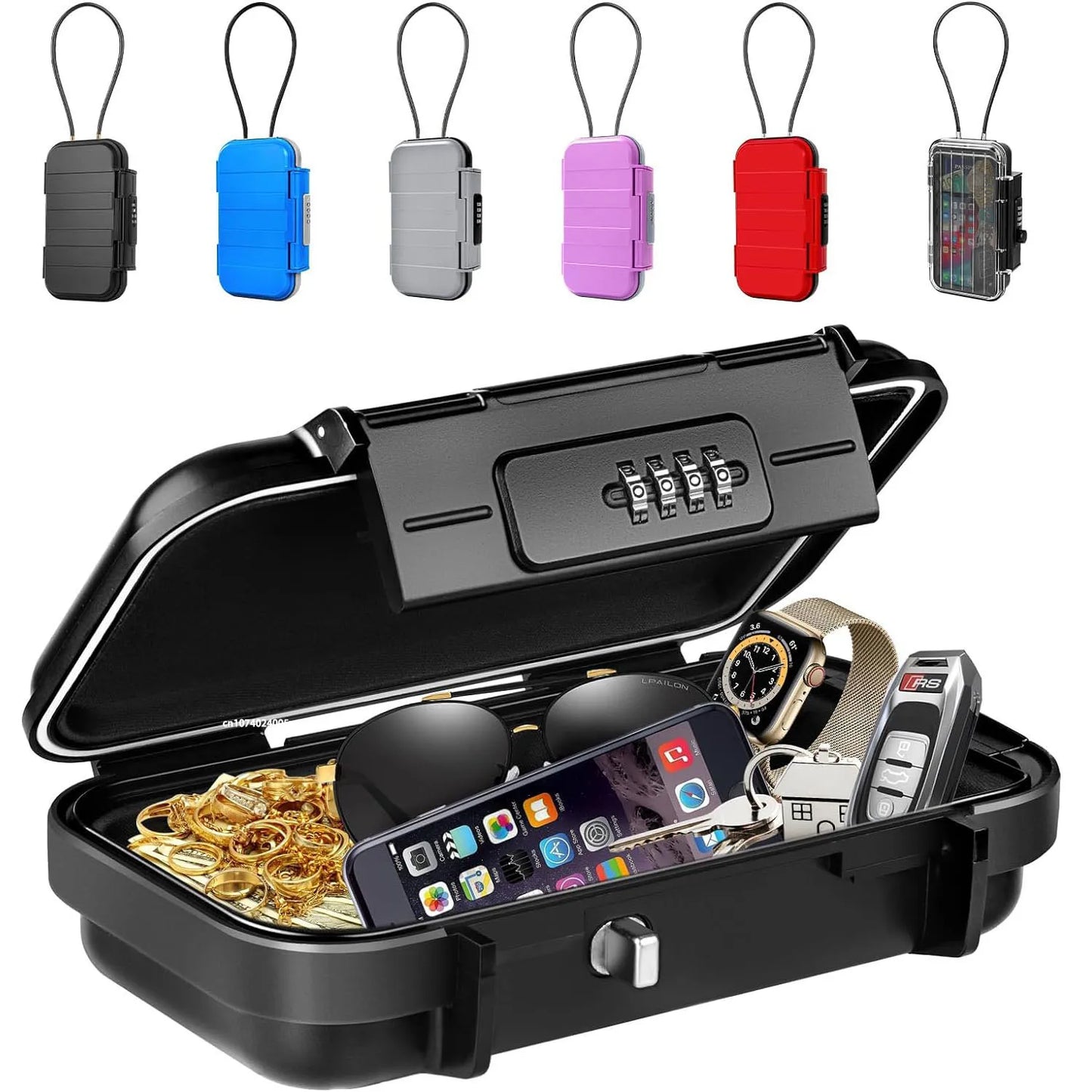 Portable Travel Safe Lock Box – Waterproof Anti-Theft Gym & Beach Box with Combination Lock and Removable Chain