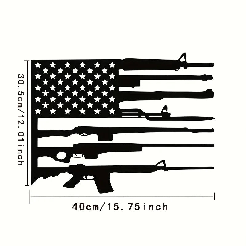 Gun Metal Flag Wall Art - Unique Black Metal Decor for Indoor Outdoor Living Room and Home Spaces