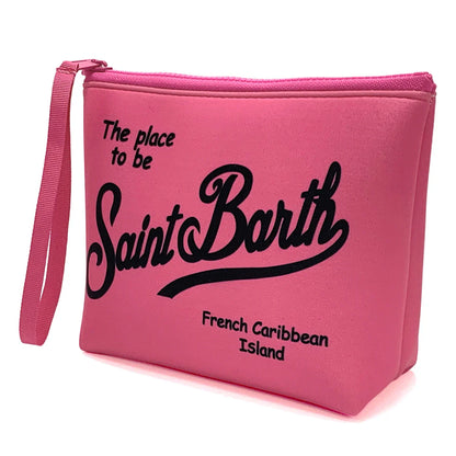 S-Saint B-Barth Striped Neoprene Zip-Up Clutch – Unisex Cosmetic & Toiletry Makeup Bag for Women